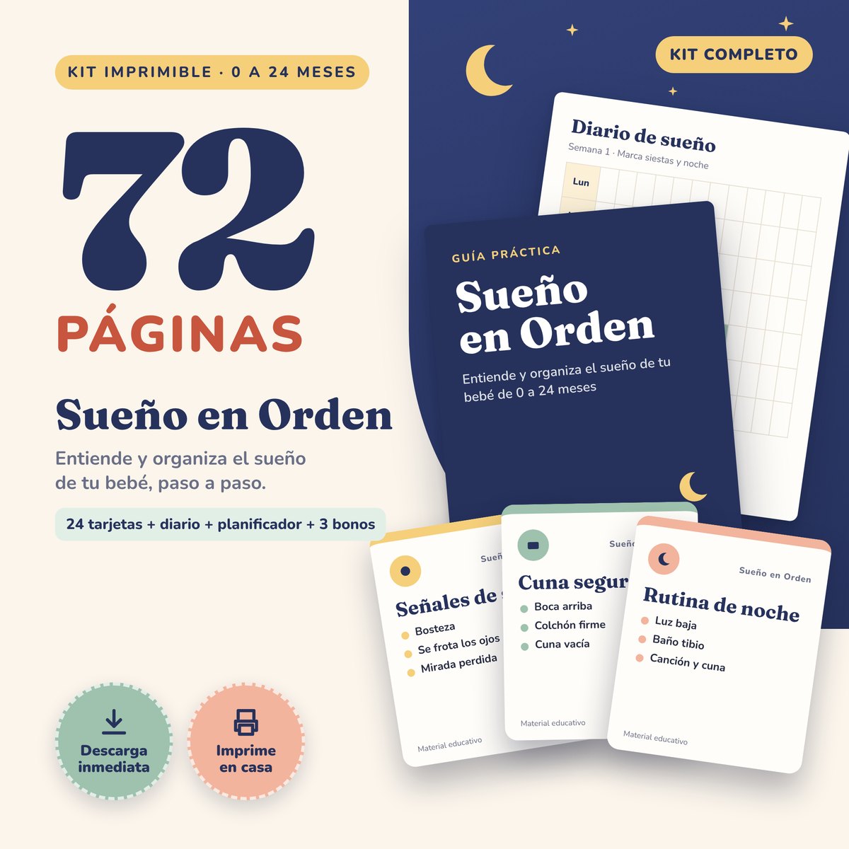 Kit Sueño en Orden: guía, tarjetas y diario de sueño