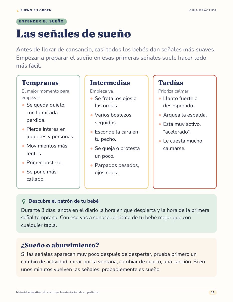 Página de señales de sueño